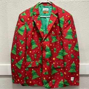 Opposuits Christmas Suit Blazer Jacket Christmas Tree Print NWOT L 42-44